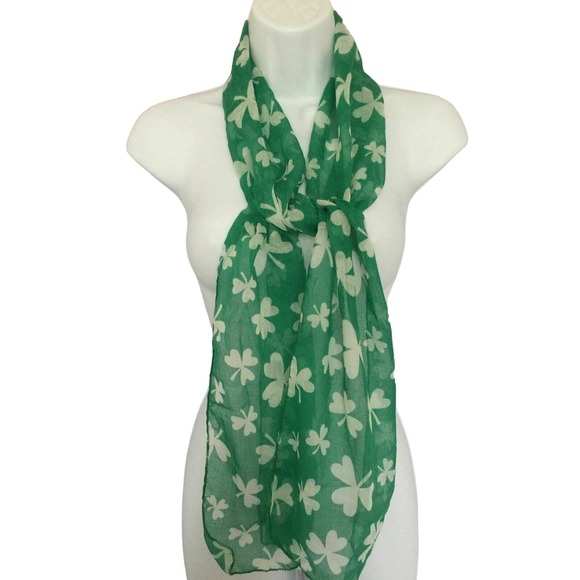 White Maple Leaves Green Background Soft Poly Gauze Rectangle Oblong Scarf 61" - Picture 2 of 4